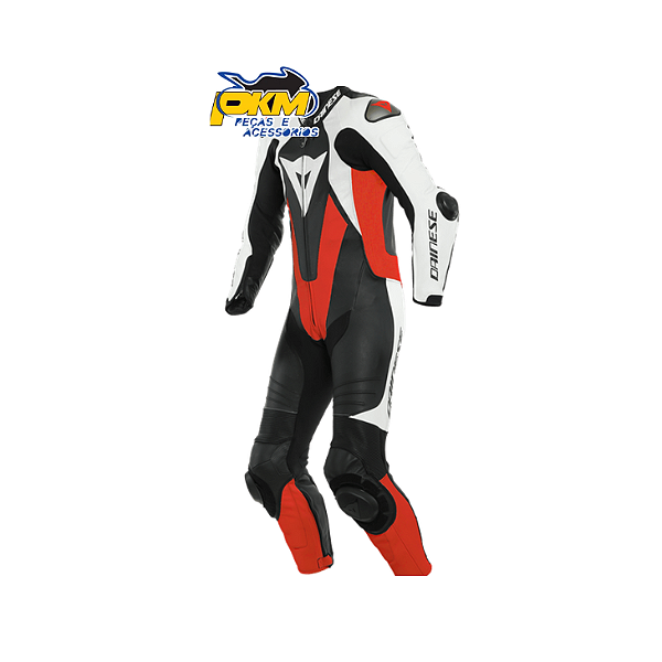 Macacão Para Motociclista Dainese Pro Laguna Seca 5 1 Peça Preto/Branco/Vermelho