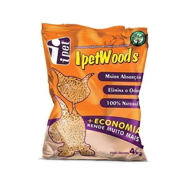 Areia Gato Granulado De Madeira Ipet Woods 4kg