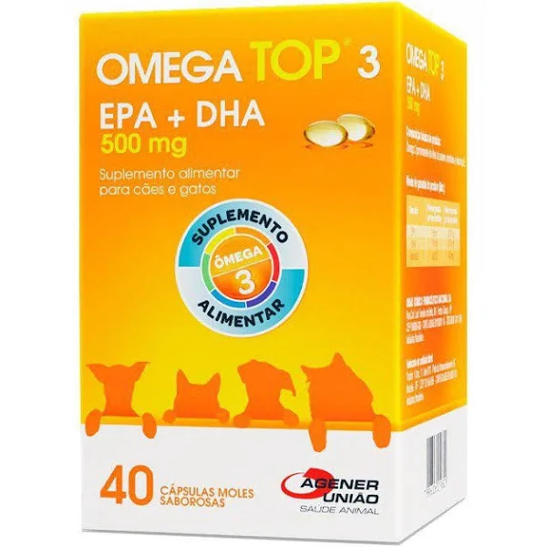 Suplemento Alimentar Omega Top 3 500 Mg Para Caes E Gatos 40 Caps Mole