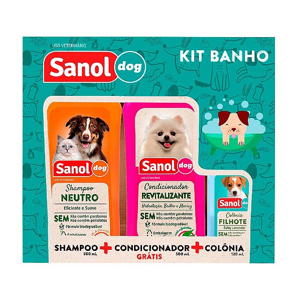 Sanol Dog Kit Banho Shampoo Condic E Colonia Para Caes