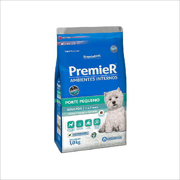 Racao Premier Ambientes Internos Para Caes Adultos Sabor Frango E Salmao 1 Kg