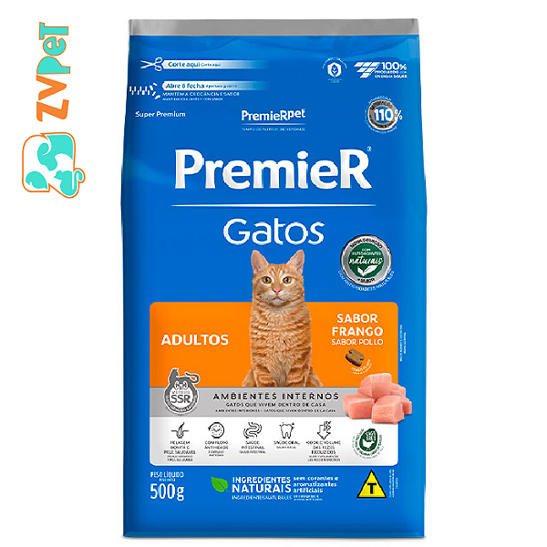 Racao Premier Ambientes Internos Para Gatos Adultos Sabor Frango 0,5 Kg