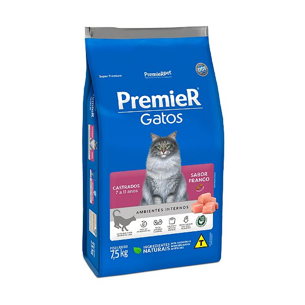 Premier Ambientes Internos Gatos Castrados 7 A 11 Anos Sb Frango 7,5kg