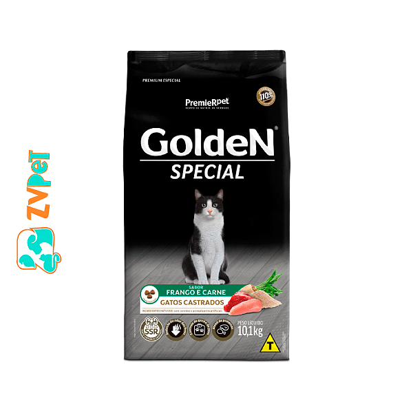 Golden Special Alim Seco Gatos Adul Castrados Frang e Carn 10,1kg