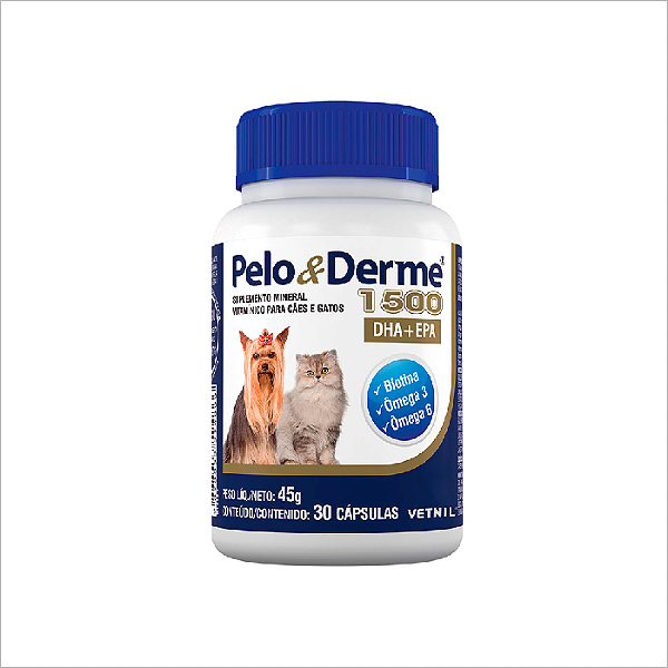 Pelo e Derme Suplemento 1500mg Dha+epa 30 Capsulas Vetnil P/ Cães e Gatos