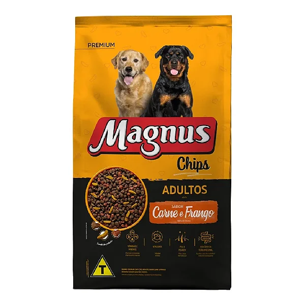 Magnus Chips Alim Seco Cães Adultos Carne e Frango 20kg