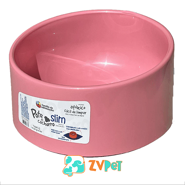 Pote Comedouro Bebedouro Slim Gg 1980ml Rosa Para Cachorro FamÍlia EstimaÇÃo