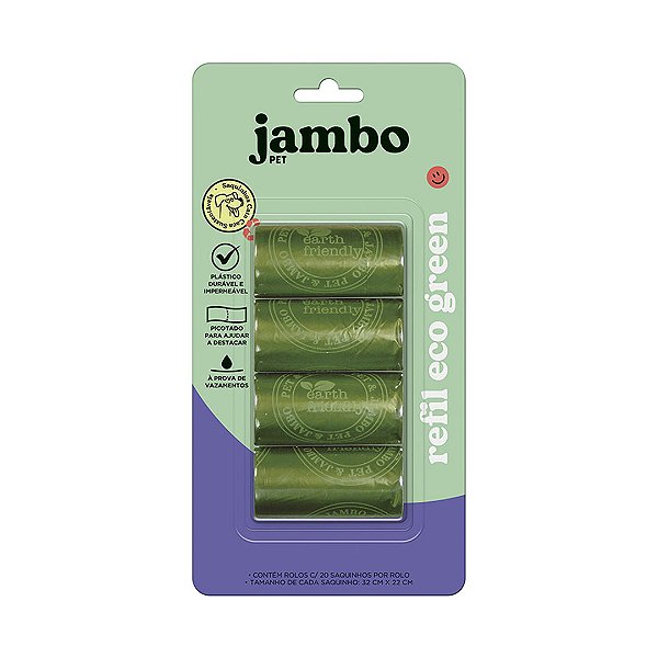Refil Sacolas 4 Rolos Bio Eco Green - Jambo Pet