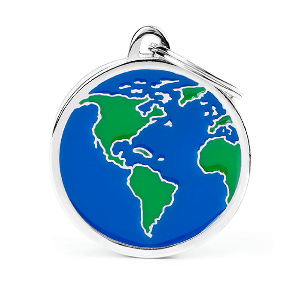 Placa De Identificacao Em Formato Do Planeta Terra, Continente America, Feito Em Aco Esmaltado, Cor Azul E Verde, Modelo