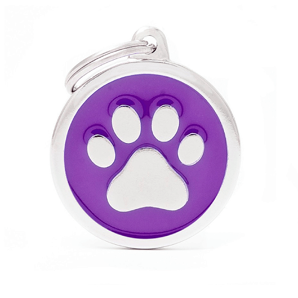 Placa Id Circulo Gd Roxo C Patinha Branca
