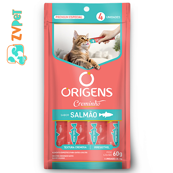 Snack Origens Creminho Sabor SalmÃo Para Gatos 60 G