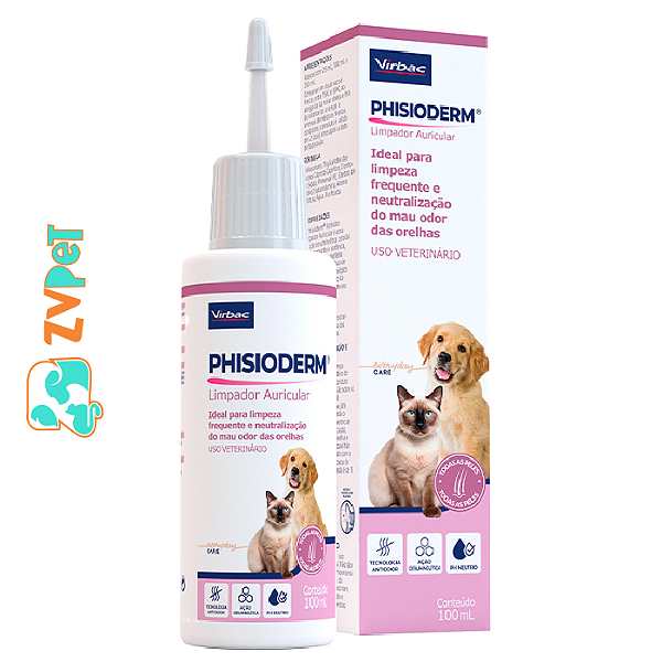 Limpador Auricular Virbac Phisioderm Para CÃes E Gatos 100 Ml