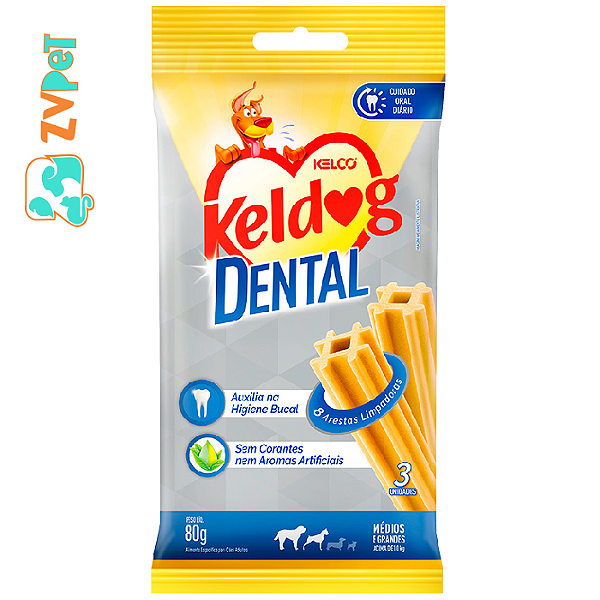 Snack Keldog Dental Para Caes Adultos De Porte Medio E Grande 80g