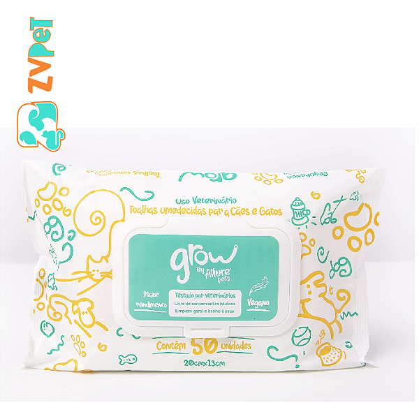 Toalhas Umedecidas Grow By Allure Pets 20x13cm 50un