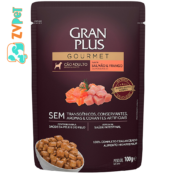 Racao Umida Granplus Gourmet Sache Para Caes Adultos Sabor Salmao E Frango - 100g