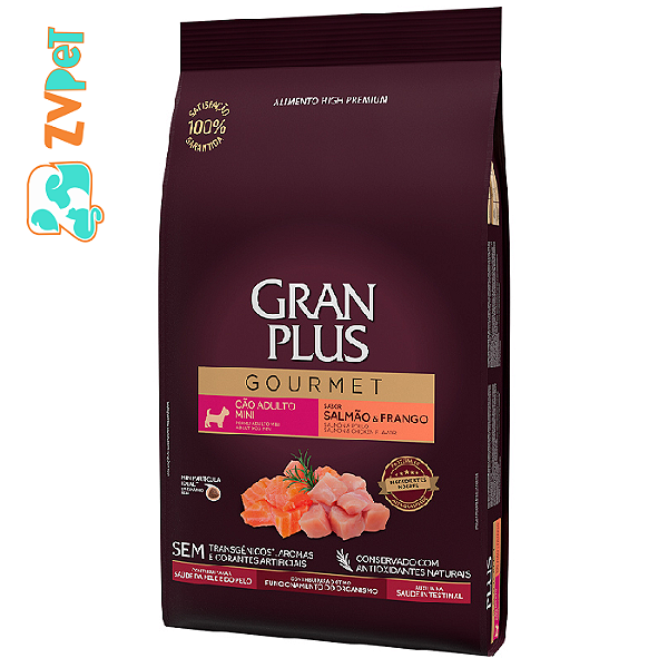 Racao Granplus Gourmet Para Caes Adultos De Porte Mini Sabor Salmao E Frango 3kg