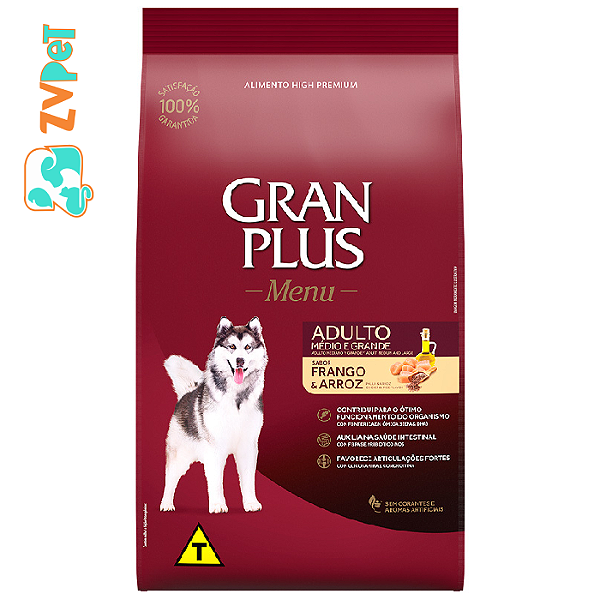 Racao Granplus Menu Para Caes Adultos De Porte Medio E Grande Sabor Frango E Arroz 15kg