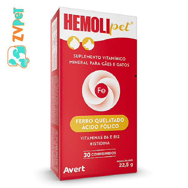 Suplemento Avert Hemolipet Para Caes E Gatos 30 Comprimidos