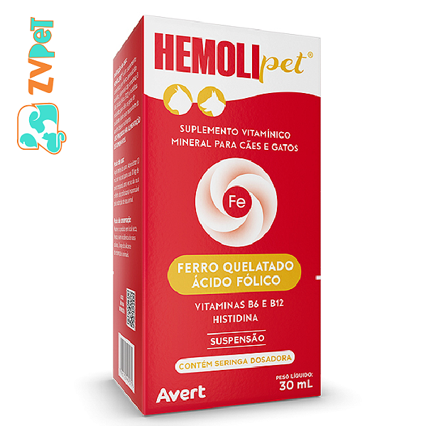 Suplemento Vitaminico Avert Hemolipet Para Caes E Gatos 30 Ml