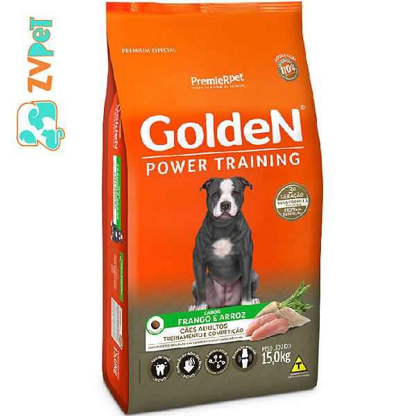 Racao Golden Power Training Para Caes Adultos Sabor Frango E Arroz - 15 Kg