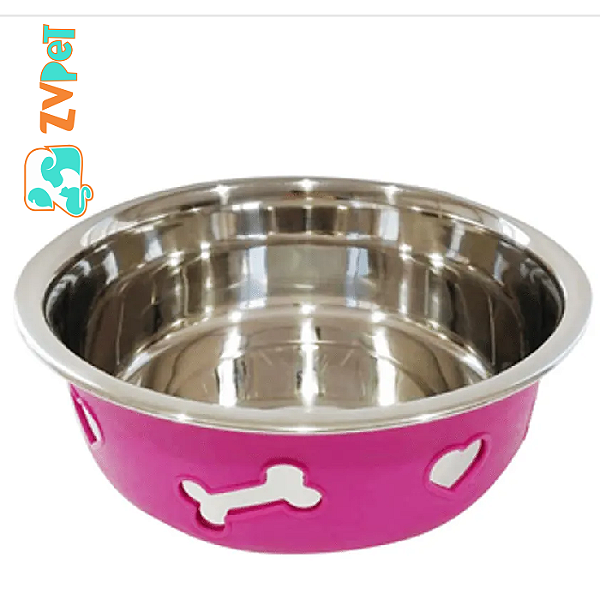 Comedouro Inox Decorado 3d Rosa 850ml