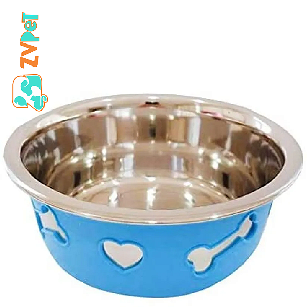 Comedouro Inox Decorado 3d Azul 850ml