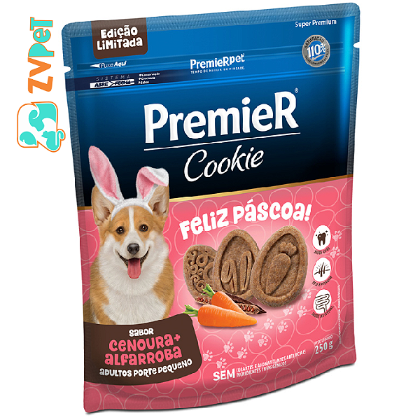Biscoito Premier Cookie Pascoa Para Caes Adultos De Porte Pequeno Sabor Cenoura E Alfarroba 250g
