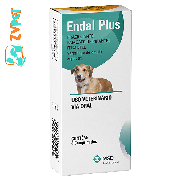 Vermifugo Msd Para Caes Endal Plus 4 Comprimidos