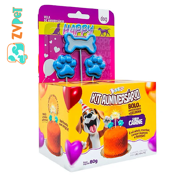 Bolo De Aniversario Doogs Com Velas Azul Para Caes Sabor Carne 80 G