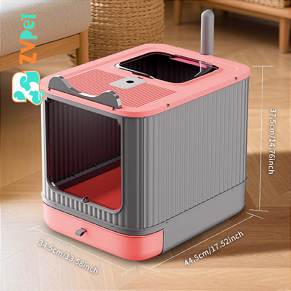 Caixa De Areia Fechada Rosa Primebox Banheiro Gatos Com Pazinha