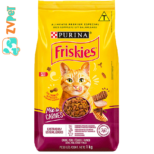Racao Friskies Mix De Carne Para Gatos Adultos Castrados 1kg