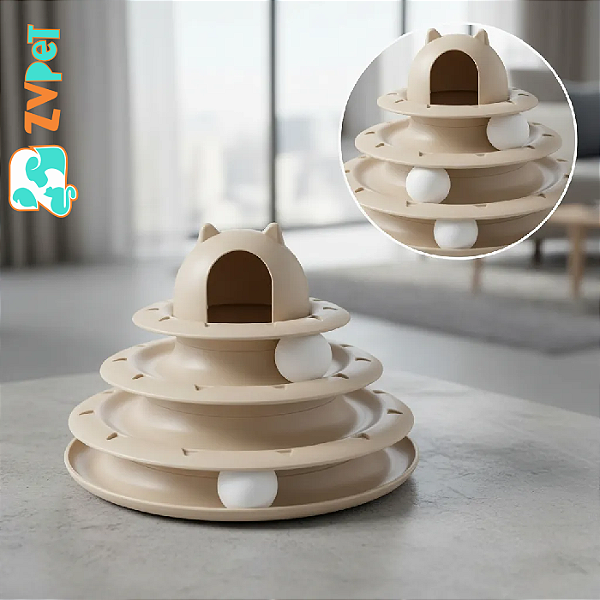 Brinquedo Interativo P/ Gatos Torre De Bolinhas Cor Bege