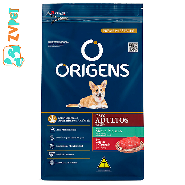 Racao Origens Para Caes Adultos De Porte Mini E Pequeno Sabor Carne E Cereais 1kg