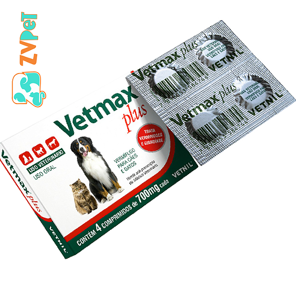 VermÍfugo Vetnil Vetmax Plus 700 Mg 4 Comprimidos