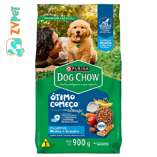 Racao Dog Chow Para Caes Filhotes De Porte Medio E Grande Sabor Carne, Frango E Arroz 900g