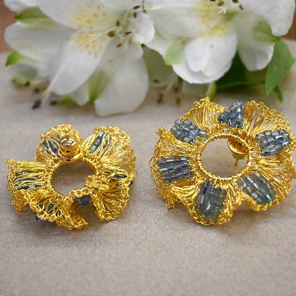 Brinco Flor de Jabô - azul