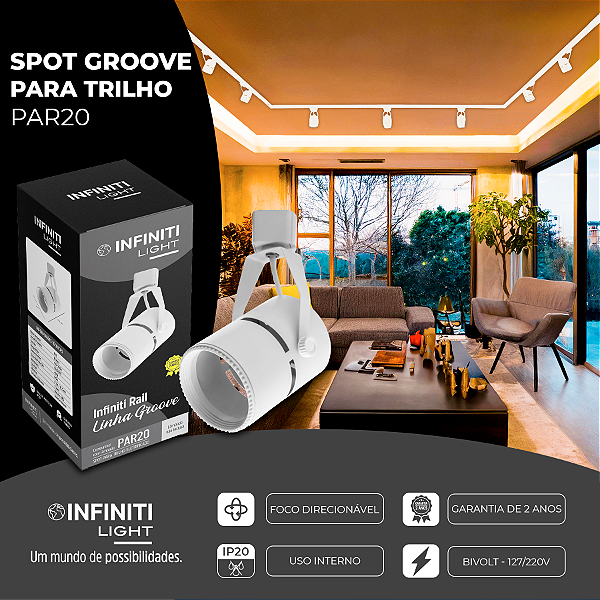 Infiniti Light Spot Direcionável Groove Par20 P Trilho Eletrificado Branco