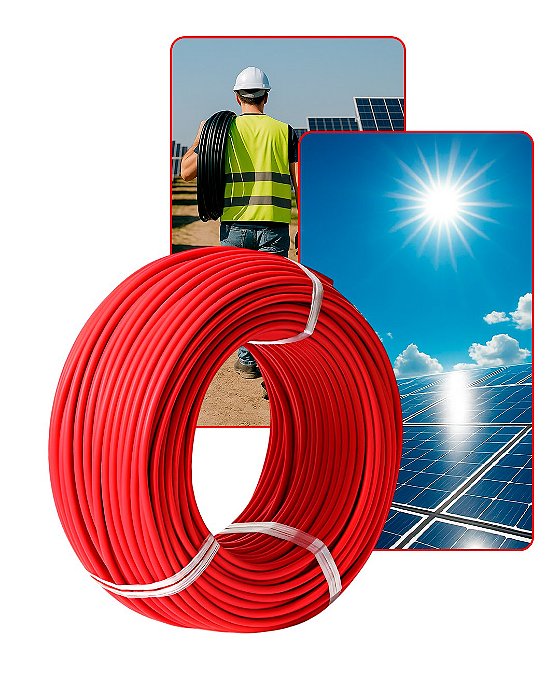 Cabo fotovoltaico 6mm energia Solar 40 metros vermelho