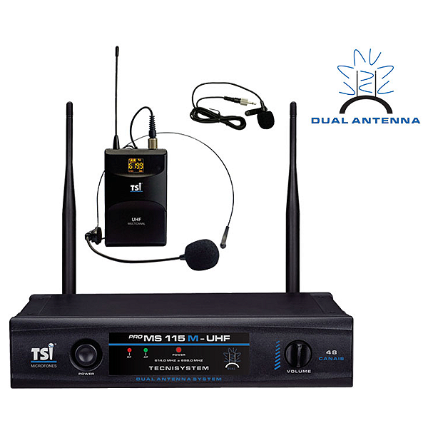 Sistema Sem Fio PRO MS115M-CLI-UHF com 48 Canais e Tecnologia Ghostless