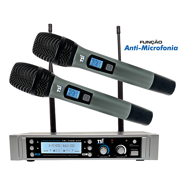 Sistema Sem Fio TSI-1500-UHF com 800 Canais e Função Anti-Microfonia
