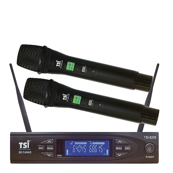 Sistema de Microfone Sem Fio TSI-8299-UHF com 200 Canais, Infrared e Display LCD