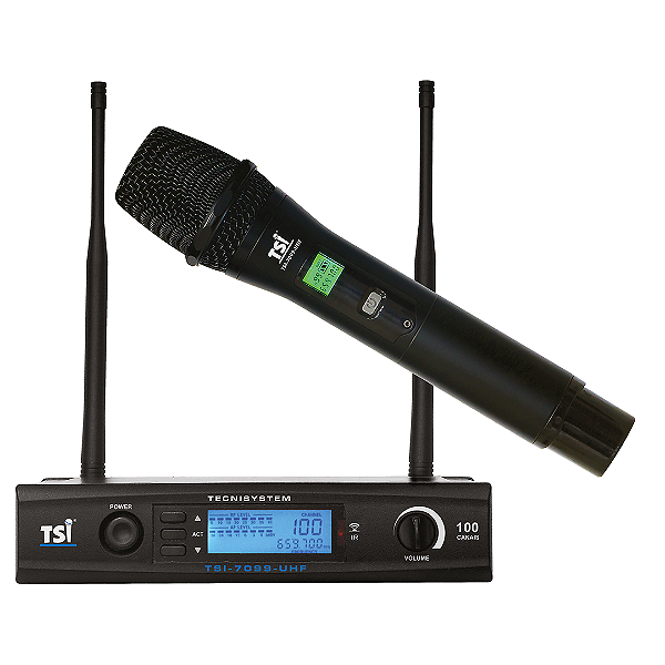 Sistema de Microfone Sem Fio TSI-7099-UHF com Receptor Digital, 100 Canais UHF e Sincronização Infravermelha