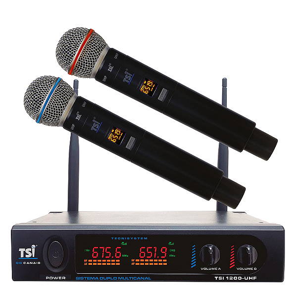 Sistema de Microfone Sem Fio TSI-1200-UHF com Receptor Digital, 96 Canais UHF e Tecnologia Ghostless