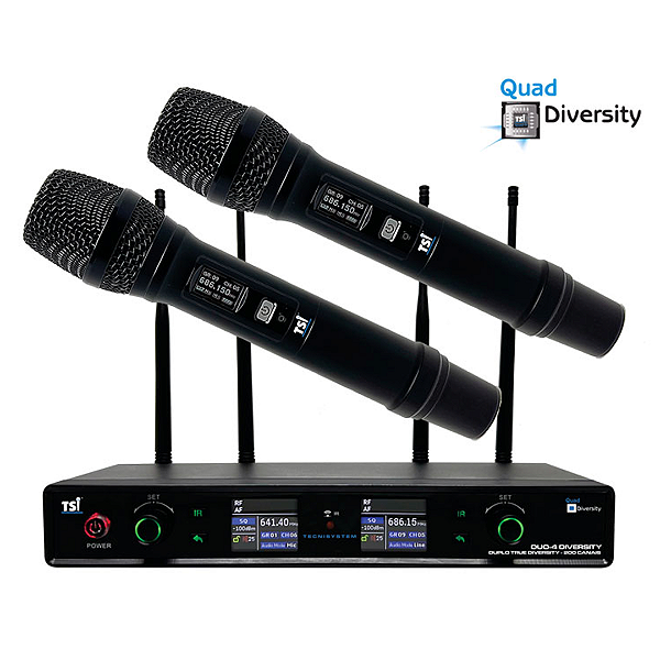Sistema Sem Fio TSI-DUO-4 DIVERSITY com 200 Canais e True Diversity