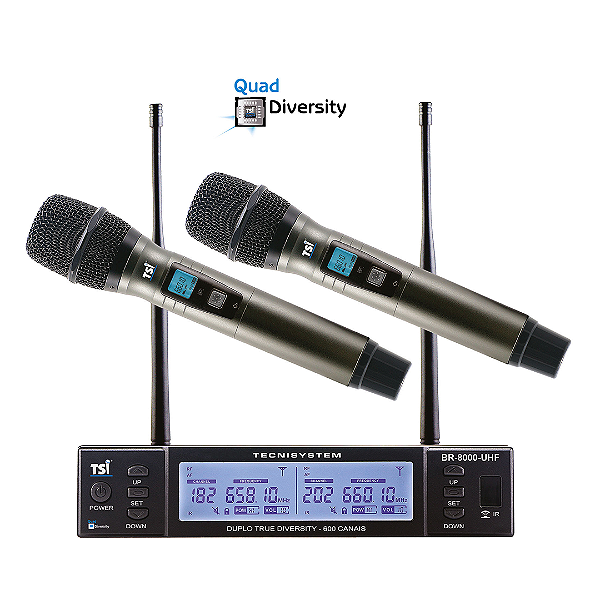 Sistema de Microfone Sem Fio BR-8000-UHF com Duo 4 Diversity e 3000 Canais
