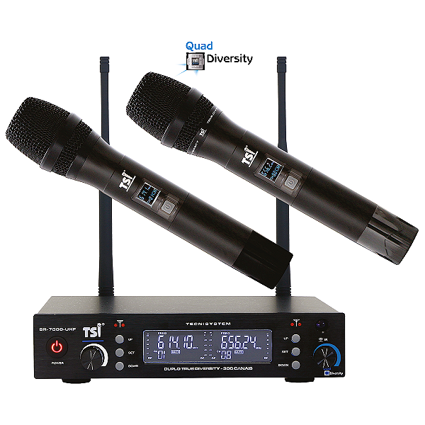 Sistema Duplo de Microfones Sem Fio BR-7000-UHF com sistema Quad Diversity