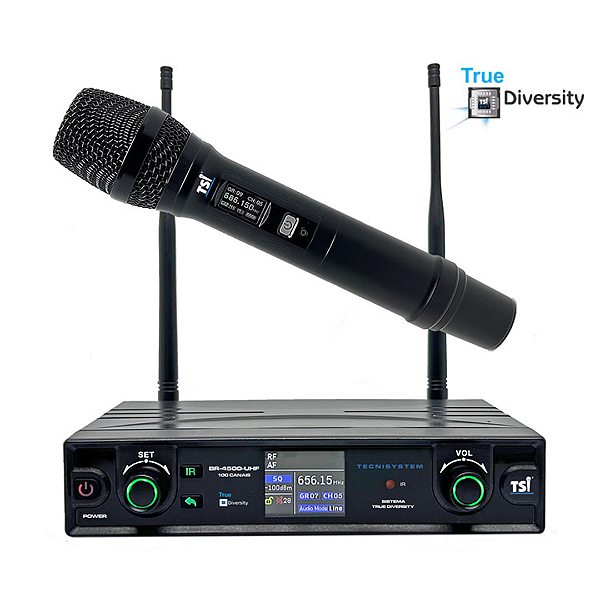 Sistema de Microfone Sem Fio TSI-BR-4500-UHF com Tecnologia Duo-Diversity e 100 Canais UHF