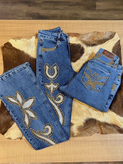 Calça Bordada Flare - Minuty