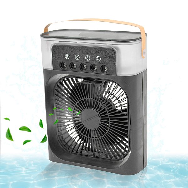 Ventilador Portátil Iluminação Umidificador Climatizador USB De Mesa Cor:Pret