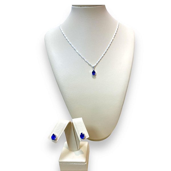 Conjunto Zirconia Azul Banhado a Prata